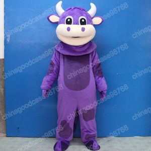 Performe Purple Cow Mascot Costume Halloween świąteczny Fancy Party Dress Cartoon Character Suit Suit Carnival Unisex Doross Outfit
