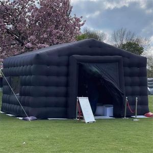 Anpassad design 5.6x5.6x3.2m uppblåsbart fullt svart tält för evenemangsreklamdekoration Blow Up Move Hall Camping Canopy