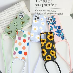 Miękkie przypadki TPU dla Xiaomi POCO X3 NFC F3 MI 10T 9T A3 Redmi Note 9 10 8 7 6 Pro Lite 8t 9S 7A 9A Naszyjnik Lanyard Cover Landa