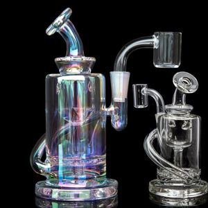 Recycler Glass Bong Dab Rigs Hookahs Rainbow Glass Water Bongs Smoking Pipe Beaker Heady Oil Rigs com 14mm Banger