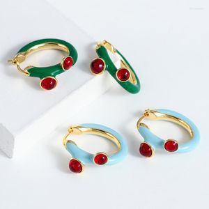 Hoop & Huggie Vintage Green Blue Enamel Crystal Round Earrings For Women Real Gold Plated Alloy Trendy Party Jewelry 2022Hoop Kirs22