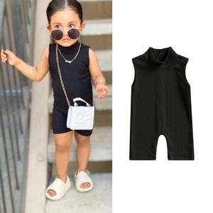 Sommer Baby Jungen Mädchen Strampler Kinder Ärmellose Strampler Overall Gerippte Solide Rückseite Zipper Body Ein Stück