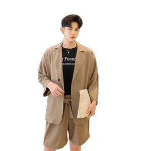Herrespår sommaren sju-poäng ärm passar herrkläder 2022 koreansk mode lös brittisk kostym shorts tvådelar Suitmen's