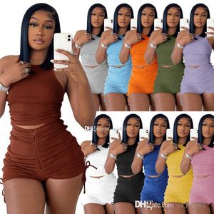 Retail Womens Tracksuits 2022 Designer Summer Outfit Ribbed Set Vest Pleated Shorts Two Piece Set Women Clothing