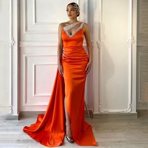 Prom Dresses Sexy One Shoulder Beading Party Evening Dress High Split Mermaid Long Tail Gowns Plus Size