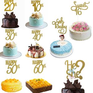 Gold Birthday Party Supplies Cakes Topper Happy 40/50/60th Paper Genethliac Cake Decorating Birthday 20220429 D3