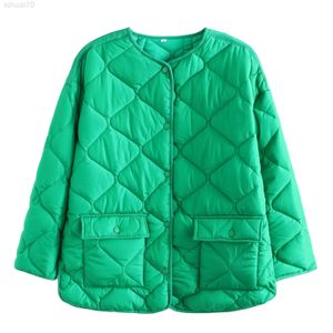 Women's Parkas Jacket Bomber Coat Green Outwear Casual Loose Outterwear Solid Song Sleeve Elegant Streetwear Vintage Jacket TRF L220730