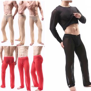 Men's Tracksuits Mens Transparent Sexy Solid Mesh Suit Sports Slim Fit Gym Training Long Sleeve Man Gay Body SiutMen's