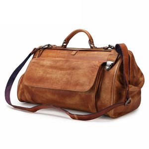 Duffel Bags Luxury Cowhide Genuine Leather Travel Bag Men Luggage Male Weekend Carry On Tote Handbag Messenger BucklesDuffel