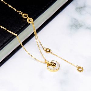 Round Shell Pendant Necklace Gold Plated Stainless Steel Jewelry for Women Gift