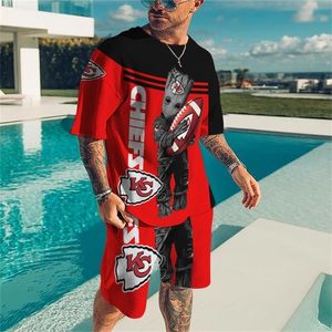 Summerskie zestawy odzieży Summer Men Trend Sport Suit Rugby Wzór szwy 3D Printing Men T Shirt Shorts Tracksuit 2 -częściowy zestaw 220621