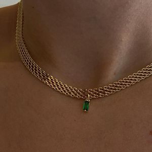 Pendant Necklaces Retro Big Thick Chain Emerald Zircon Necklace Chokers For Women Geometric Crystal Gold Color Party Jewelry