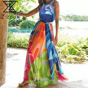 Z-Zoux Женщины платье без рукавов в повязке платья при печати плюс платья с длинными цветами летняя одежда Женская новая мода Sexy 210302