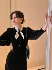Платья для вечеринок vestido elegante de terciopelo para mujer, prenda manga larga vintage, color negro, a la moda, otoño e Invierno, 2022