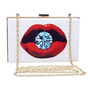 Evening Bags Acrylic Clutch Bag Women's Evening Clutch Purse and Handbag Playing Cards Mouth Pattern Personalized Chain Shoulder Bag Zd1554 220316