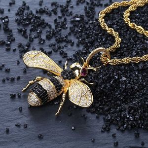New Mens Hip Hop Iced Out Gold Pendant Necklace Little Bee Pendant Necklace Fashion Necklace Jewelry
