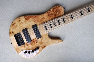 Fabriksanpassad naturlig träfärg 6-sträng elektrisk basgitarr med svart hardwaresmaple fingerboard nacke-thru-body erbjudande anpassad