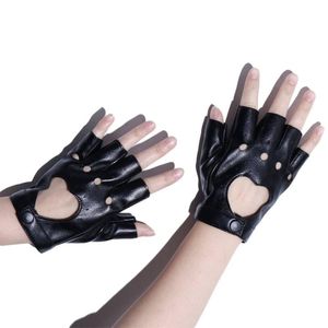 Five Fingers Gloves 1 Pair PU Leather Half Finger Hollow Heart Design Fashion Streetwear Decor Women Mitten For Party Performance