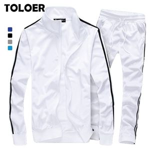 MEN TRACKSUPT Casual Solid Striped Zipper Set 2 PC Jackets Pants Man Spring Autumn Sportwear Sporting Suit Outwear 201210