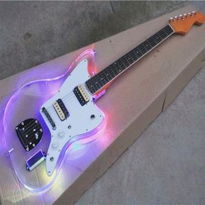 Akrilik Işıklı Elektrik Gitarı toptan satış-Pleksiglas akrilik elektro gitar renk LED ışık gövdesi retro düğmesi sarı kafası2782