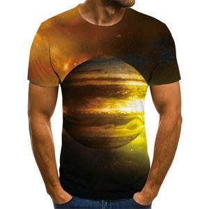 メンズTシャツ夏のダークプラネット3DプリントラウンドネックTシャツカスタムストリート半袖プリントTシャツ人