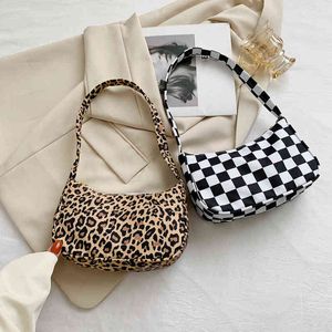 Evening Bags Small Shopper Women's Bag Trend Cheap Quality Female Handbag Retro Leopard Plaid Print Tote Nylon Shoulder Underarm 220630