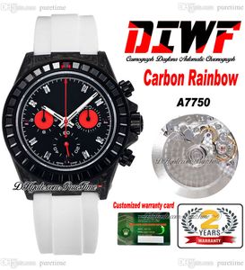 DIWF ETA A7750 Автоматический хронограф унисекс мужские женские часы Углеродное волокно Квадратное алмазное панель красный черный цифер