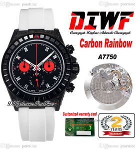 DIWF ETA A7750 Automatic Chronograph Usisex Mens Womens Watch Carbon Fiber Square Diamond Miamond Miamond Red Black Dial White Oysterflex Rubber Super Edition Phetime I9