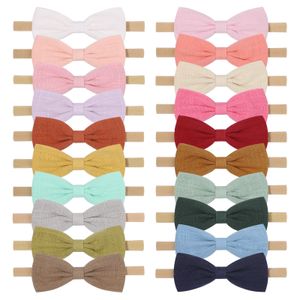 3.3inch Solid Linen Cotton Hair Bow Nylon Headbands Baby Bow Hair Clips Girls Knotbow Elastic Hairbands Kids Hairpins