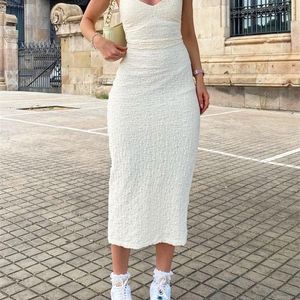 White Long Maxi Dresses Woman Elegant Summer Fall Fashion Vacation Party Backless Bodycon Dress Sleeveless Casual Solid Robe 220510