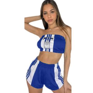 Desporto Mulheres Verão Casual Cor Sólida Slim Manga Curta Sports Tracksuits Duas peças Parte Jogo Jogging Suits + Sexy Impresso Suspender Shorts Sportswear