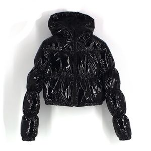 Kapşonlu Parka Puffer Ceket Kırpılmış Kabarcık Kabarcık Kış Kadın Moda Giyim Siyah Kırmızı Pembe 201127