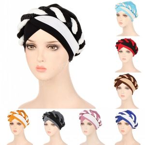 Flätor vävda wrap hijabs beanies hattar muslimska kvinnor mjuk modal turban cap afrikanska kvinnor fest bröllop bandannas motorhuv huvudbonader