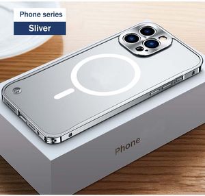 Metallmagnetiska fall aluminiumlegering för trådlös laddning av telefonfodral för iPhone Pro Mini Max genomskinlig mattskydd