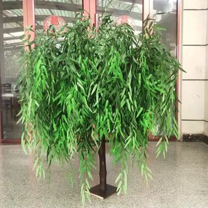 Artificial Flower Green Simulated Willow Tree Plant Bonsai Solid Wood Design For Outdoor Indoor Home Garden Decoration Landscape