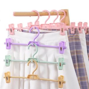 Pants Hangers with Clips Durable Plastic Hanger for Pant Jeans Trousers Skirts Space Saving Multi Functional 9 Colors