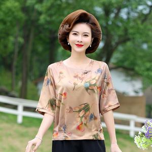 Kvinnors blusar skjortor koreanska temperament vintage blommuttryck siden satin för kvinnor mode runda krage halva ärm kontor lady 5xlwomen '