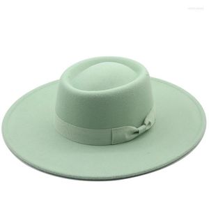 A lã de lã plana em forma de anel feltro Big Eaves Bowler Hat Ladies Spring e outono Winter Fashion Wood Brim Brim Hats Elob22