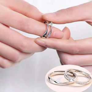 Personality Plated Silver Adjustable Couple Rings 1pair Men Women Promise Engagement Finger Jewelry Valentine's Day Anniversary Gift Accessory