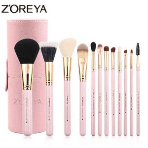 Makeup Tools Zoreya gethår ​​12st Colorful Luxury Borstar Set Professional Brush Kit Foundation Blush Cosmetic Tool Partihandel220422