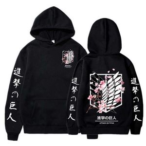 Japanska anime grafiska hoodies män attackerar på titan tryck pullover sweatshirt harajuku kläder unisex hane