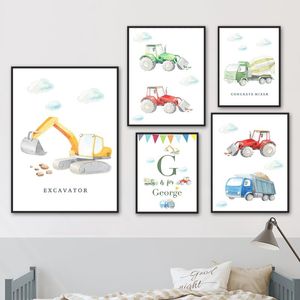 Paintings Tractor Trucks Excavator Concrete Mixer Nordic Posters And Prints Wall Art Canvas Painting Pictures Boy Kids Room Decor
