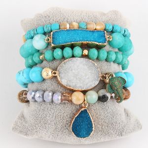 RH New Designer Boho Beaded Bracelet Natural Stone & Druzy 5pc Bracelets Bangles Set For Fashion Jewelry