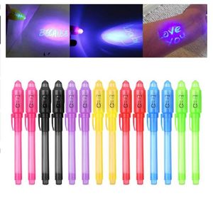 2021 Big Head Luminous Light Pen Magic Purple 2 In 1 UV Black Light Combo Drawing Invisible Ink Pen Learning Education Toys For Child