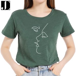 Frauen Casual Sommer T-shirt Mode 100% Baumwolle Täglich Kurzarm Kiss Line Print Weibliche Regelmäßige Grafik T Shirt Oansatz t Top 220511