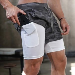Lato 2 w 1 Krótki szorty Mężczyźni Fitness Krótkie spodenki Szybkie suche męskie spodenki kulturystyka Krótkie spodnie D220611