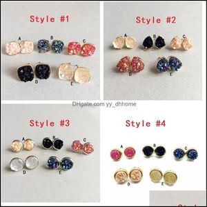 Stud Fashion Druzy Drusy Stone Earrings Harts Lava Crystal Earings Gold Color Brand Jewelry for Women Drop Delivery 2021 Yydhome DH1BE