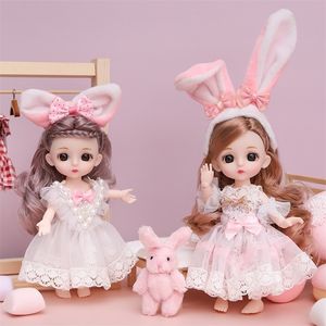 16 cm BJD Mini FASHION Toy DOLL With Clothes MINIATUR Kids Dolls Girls Baby Beautiful Dress Up 112 Birthday Gifts 3D Eyes 220707