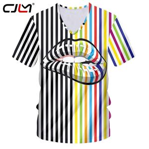 3D Lips Stripes Homem V Pescoço Camiseta Impresso Mens Gótico Camiseta Unissex Camiseta Recomendar 220623