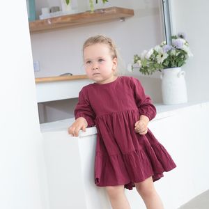 Spring Toddler Girls Dress Bawełniany solidny pełny rękaw dzieci Ruffles dla dzieci sukienki moda dziewczyna odzież 996 e3